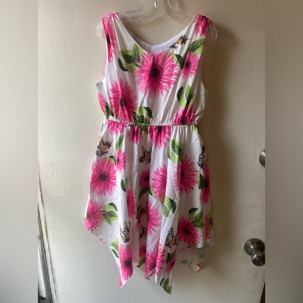 Floral Pink and Green Kids Dress, size 8